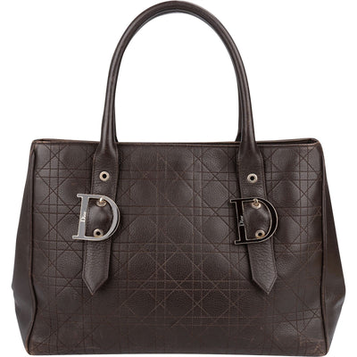 Christian Dior Quilted Cannage Leather D Buckle Shopping Tote Handbag