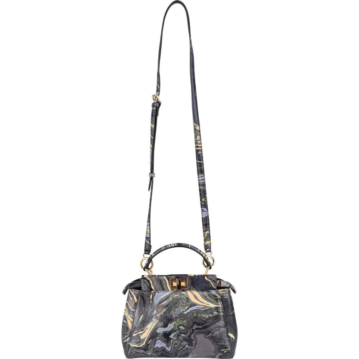 Fendi Marbled Leather Peekaboo Mini Handbag