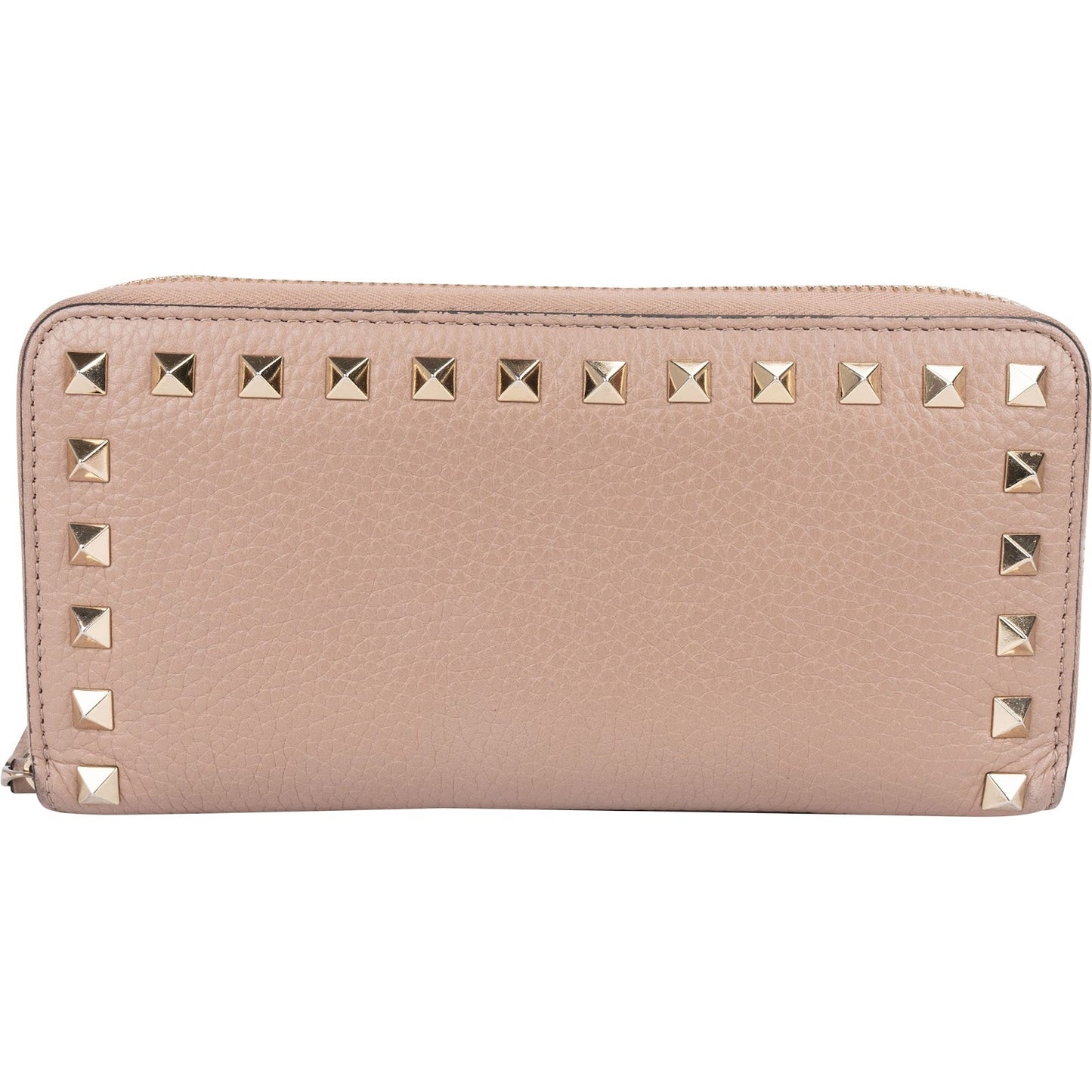 Valentino Grained Calfskin Rockstud Zip Around Wallet