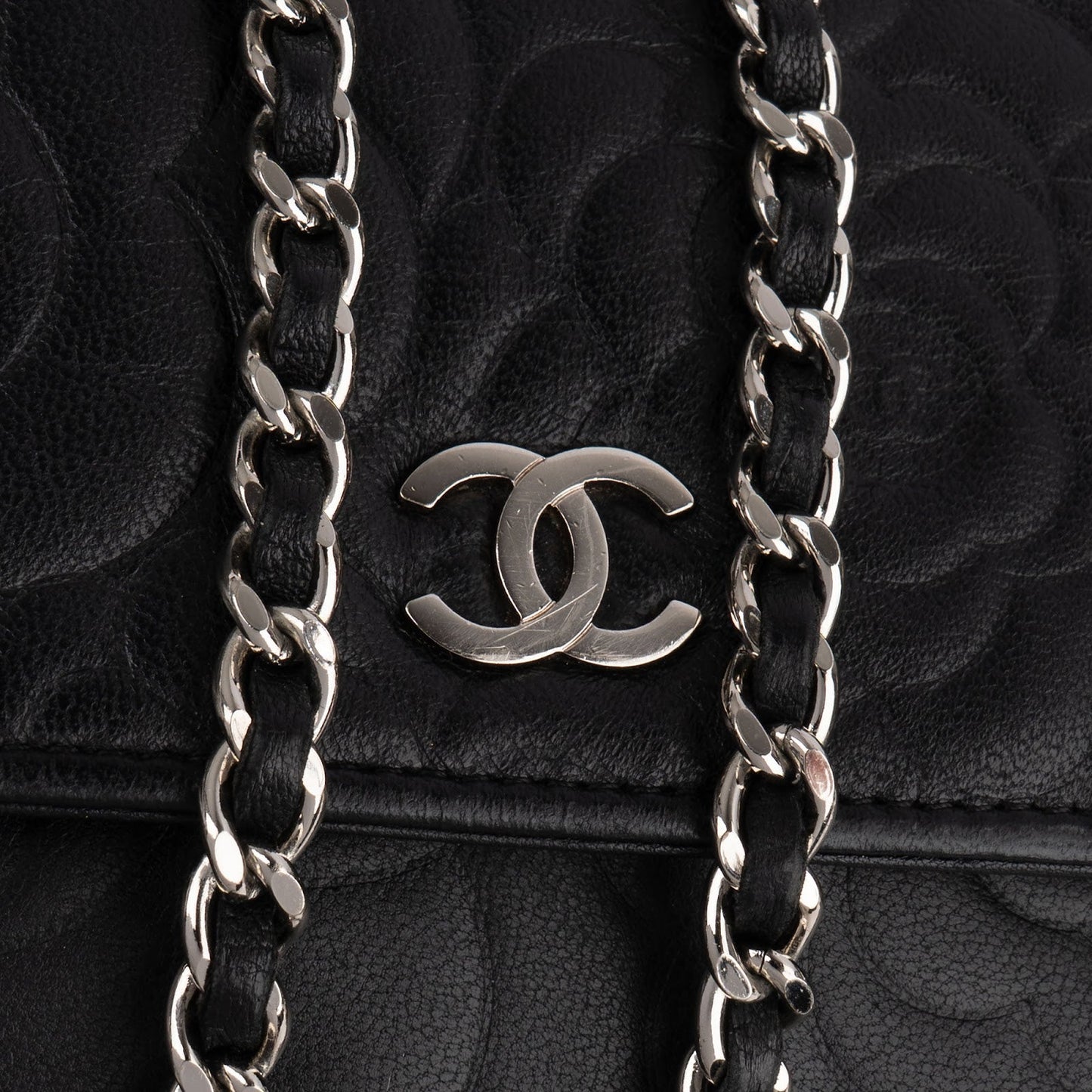 Chanel Camellia Embossed Lambskin Wallet On Chain Crossbody Bag