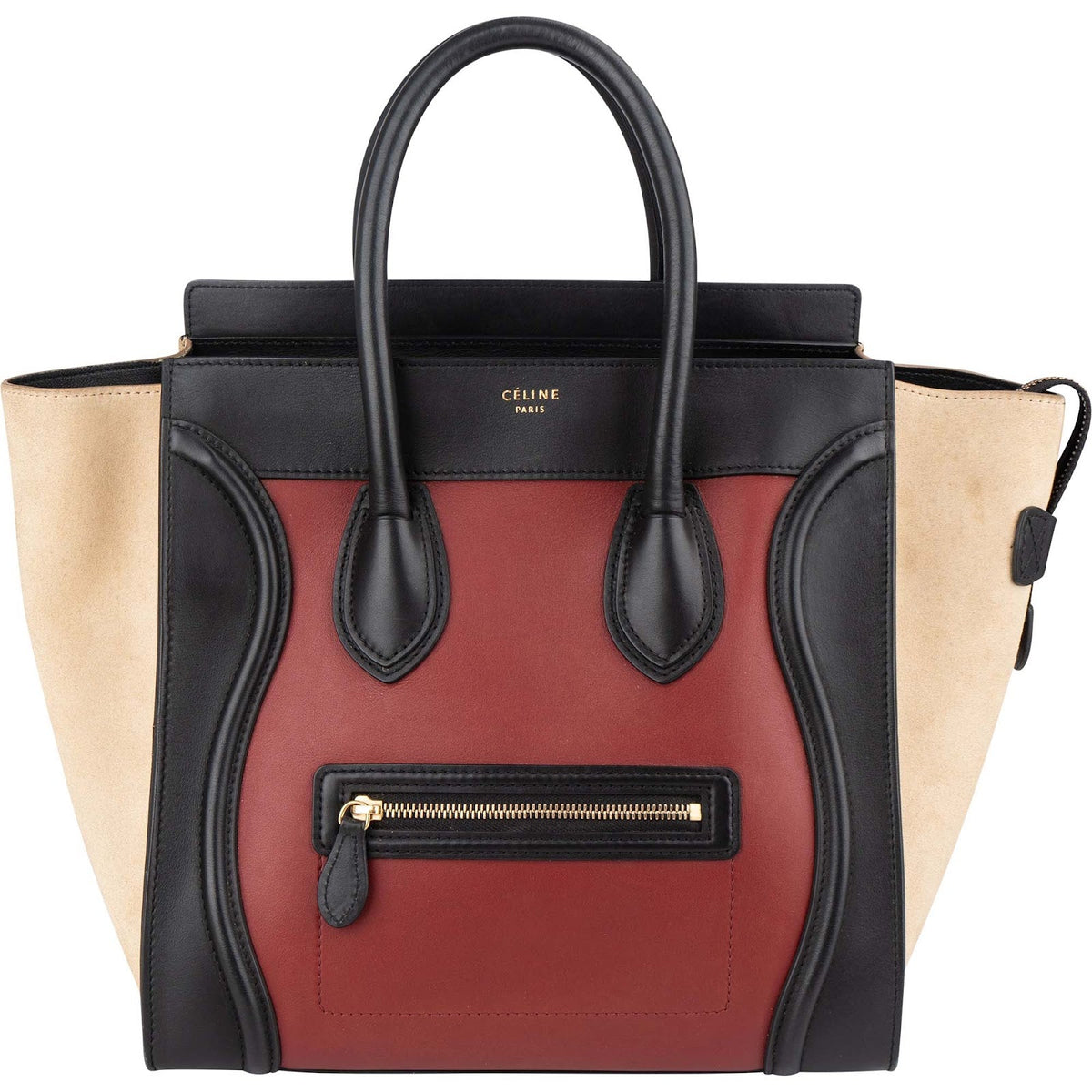 Celine Luggage aus zweifarbigem Wildleder und Leder – Vorderansicht
