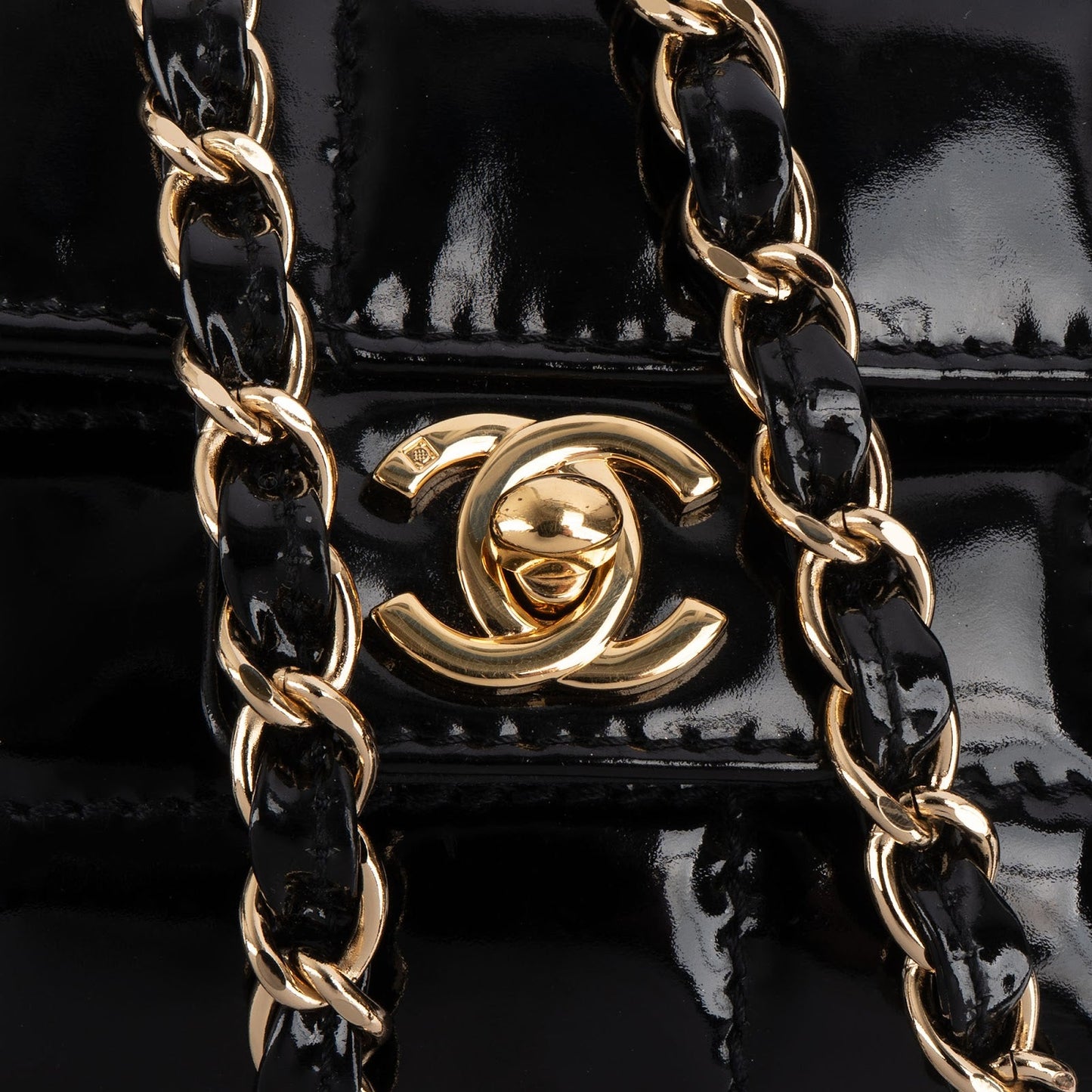 Chanel Patent Leather Chocolate Bar 24K Gold Single Flap Crossbody Bag