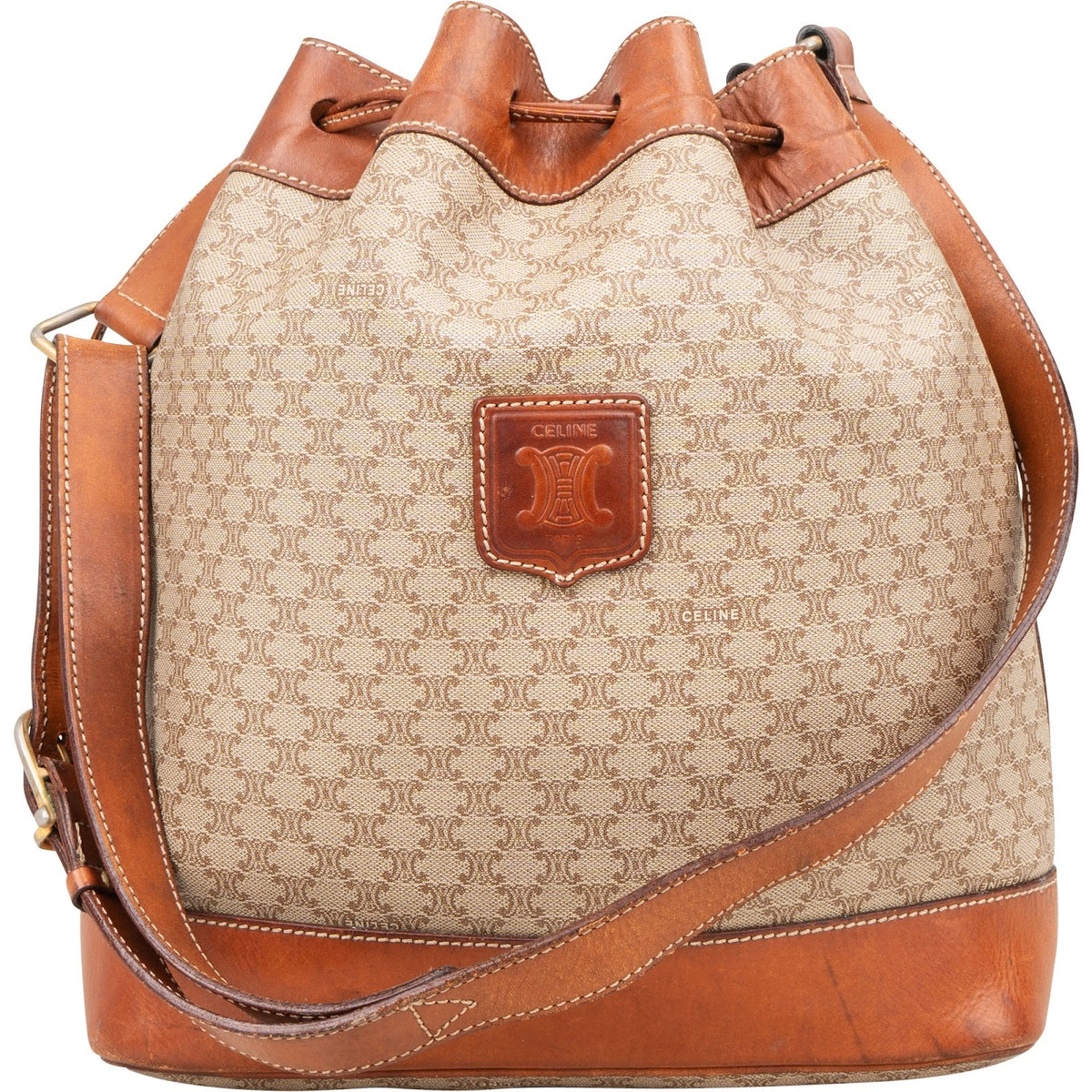 Celine Macadam Monogram Drawstring Bucket Shoulder Bag