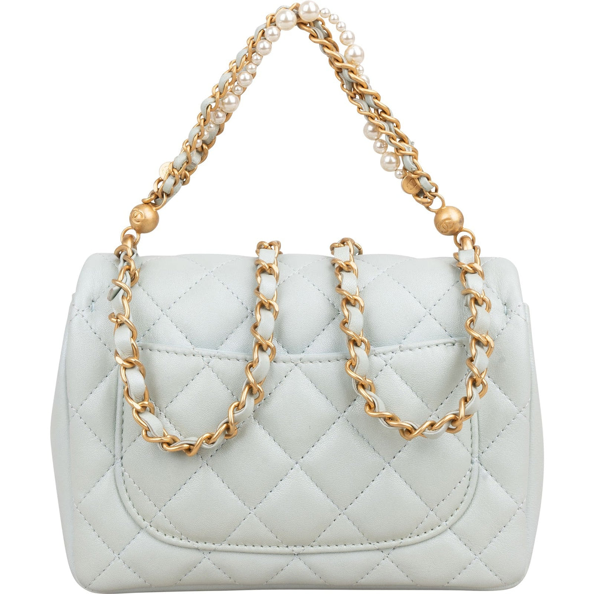 Chanel Quilted Lambskin Mini Single Flap Pearl Handle Crossbody Bag