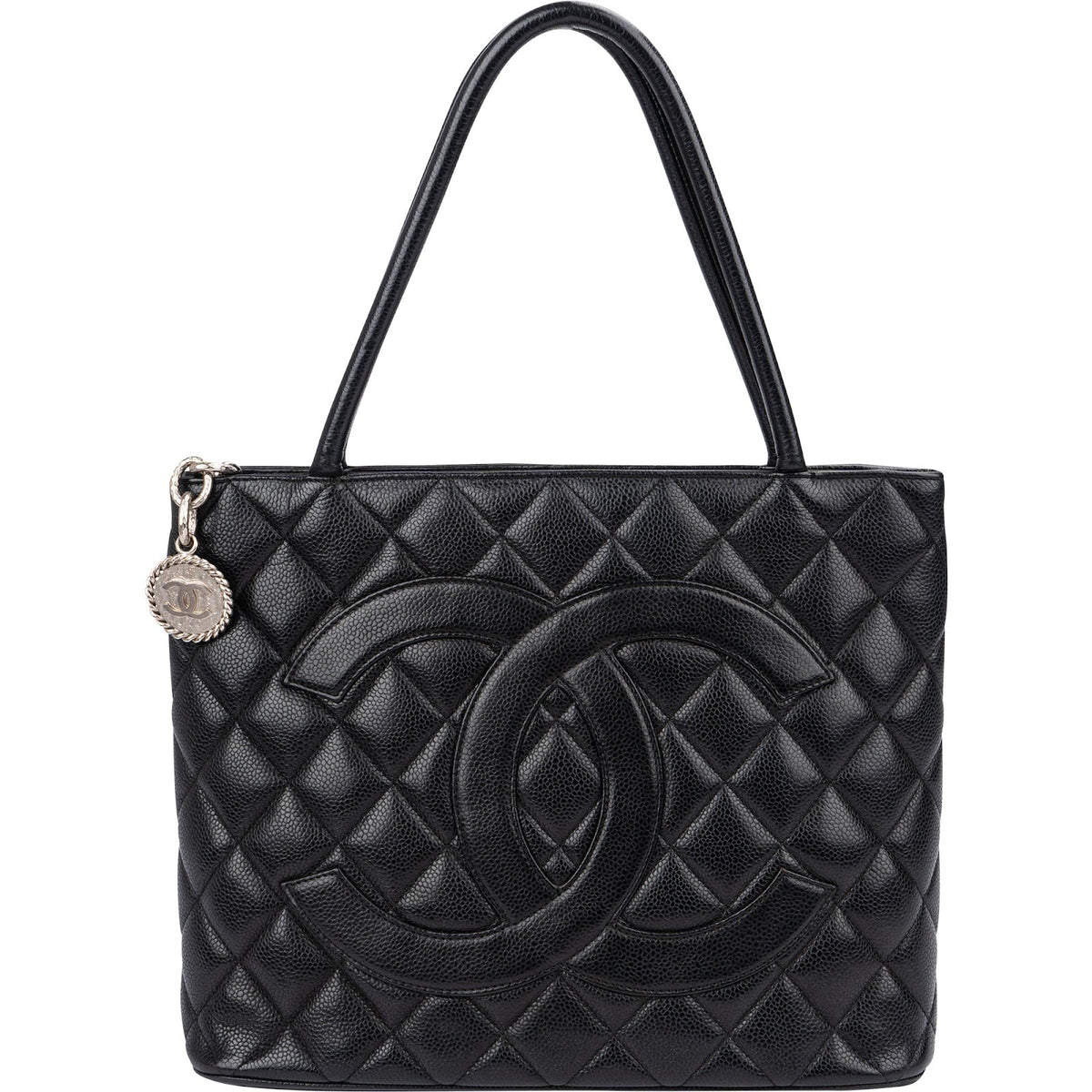 Chanel Quilted Caviar Leather Medallion CC Tote Handbag