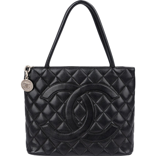 Chanel Quilted Caviar Leather Medallion CC Tote Handbag