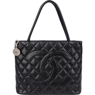 Chanel Quilted Caviar Leather Medallion CC Tote Handbag