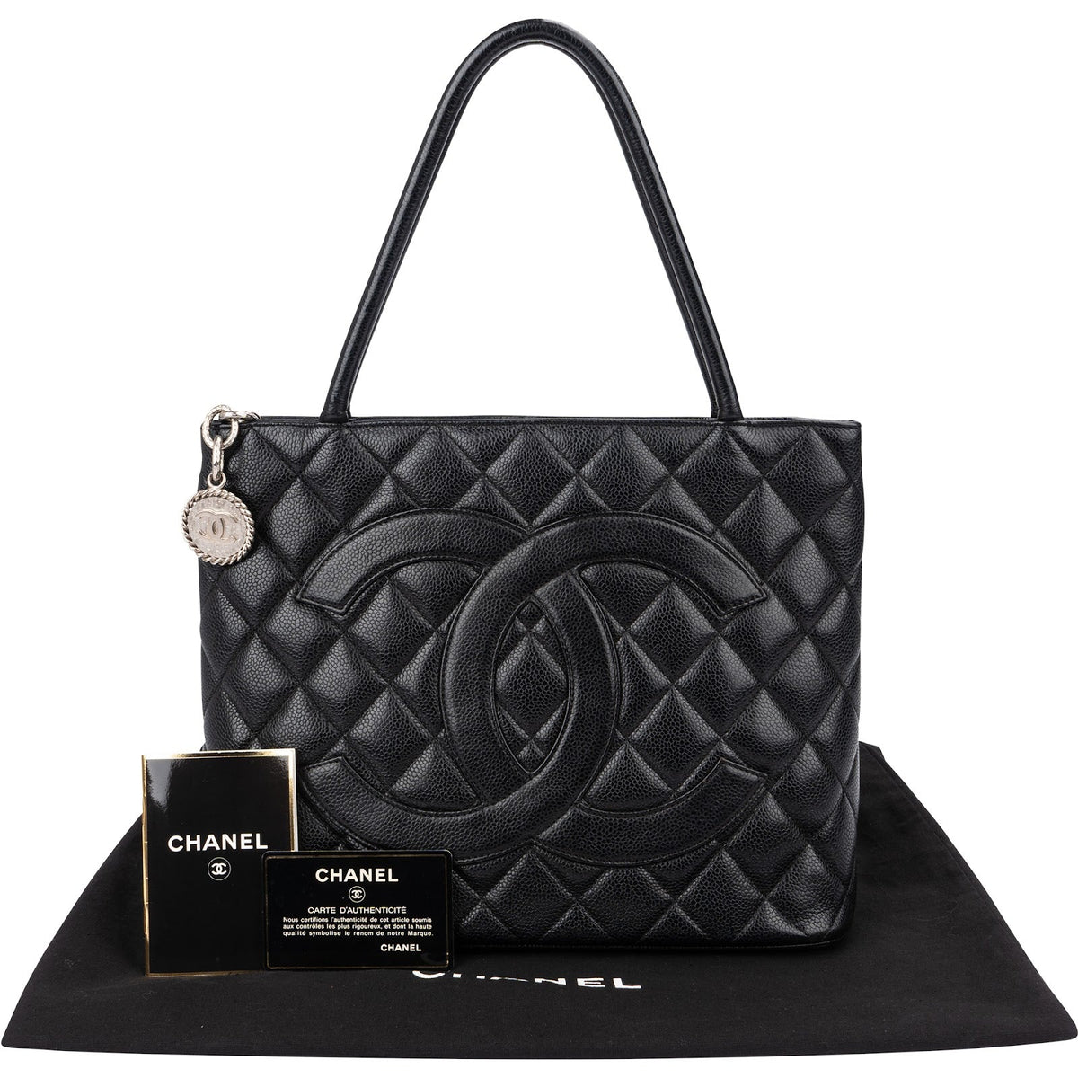 Chanel Quilted Caviar Leather Medallion CC Tote Handbag