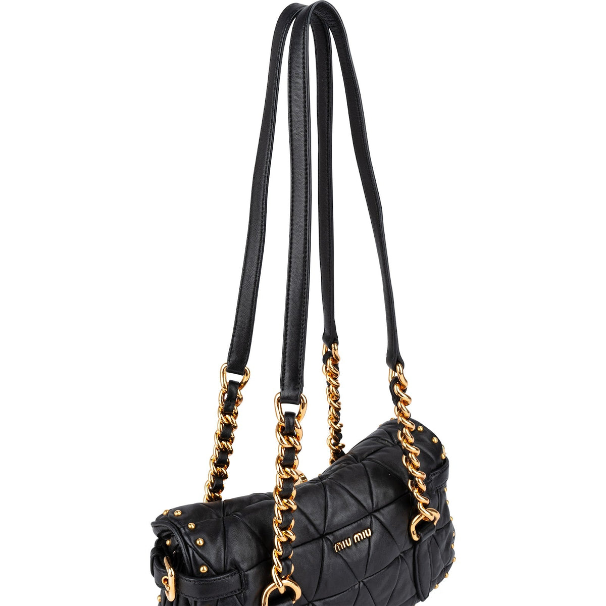 Miu Miu Quilted Leather Studded Turnlock Flap Shoulder Bag