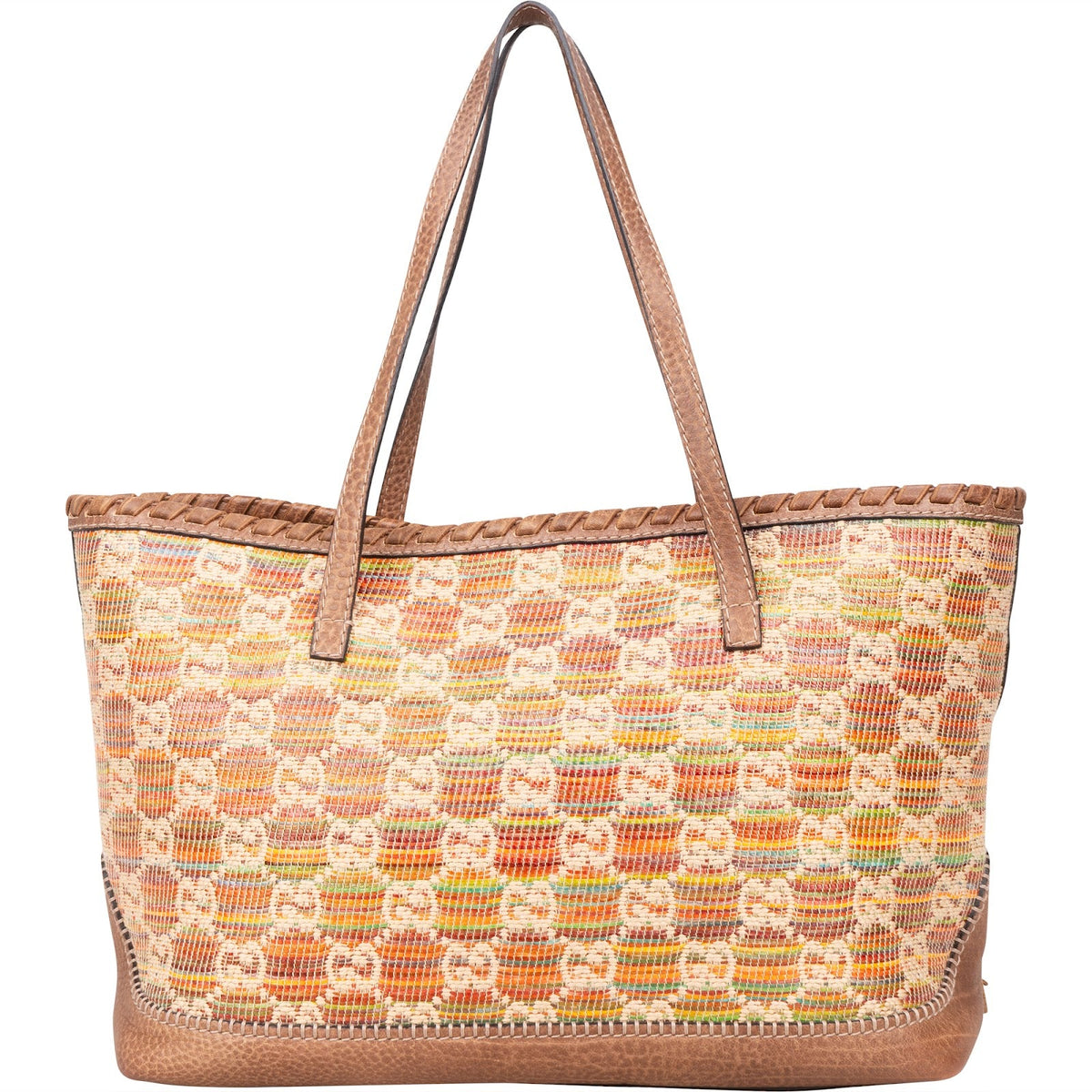 Gucci Monogram Multicolor Raffia and Leather GG Bamboo Tassel Tote Shoulder Bag