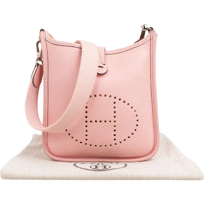 Hermès Rose Sakura Clemence Leather Mini Evelyne 16 Crossbody Bag