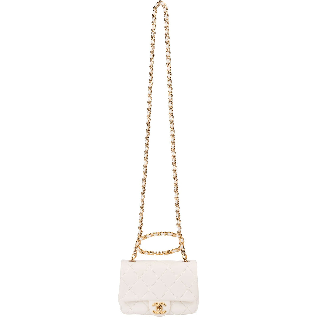 Chanel White Quilted Lambskin Mini Rectangular Flap Top Handle Crossbody Bag