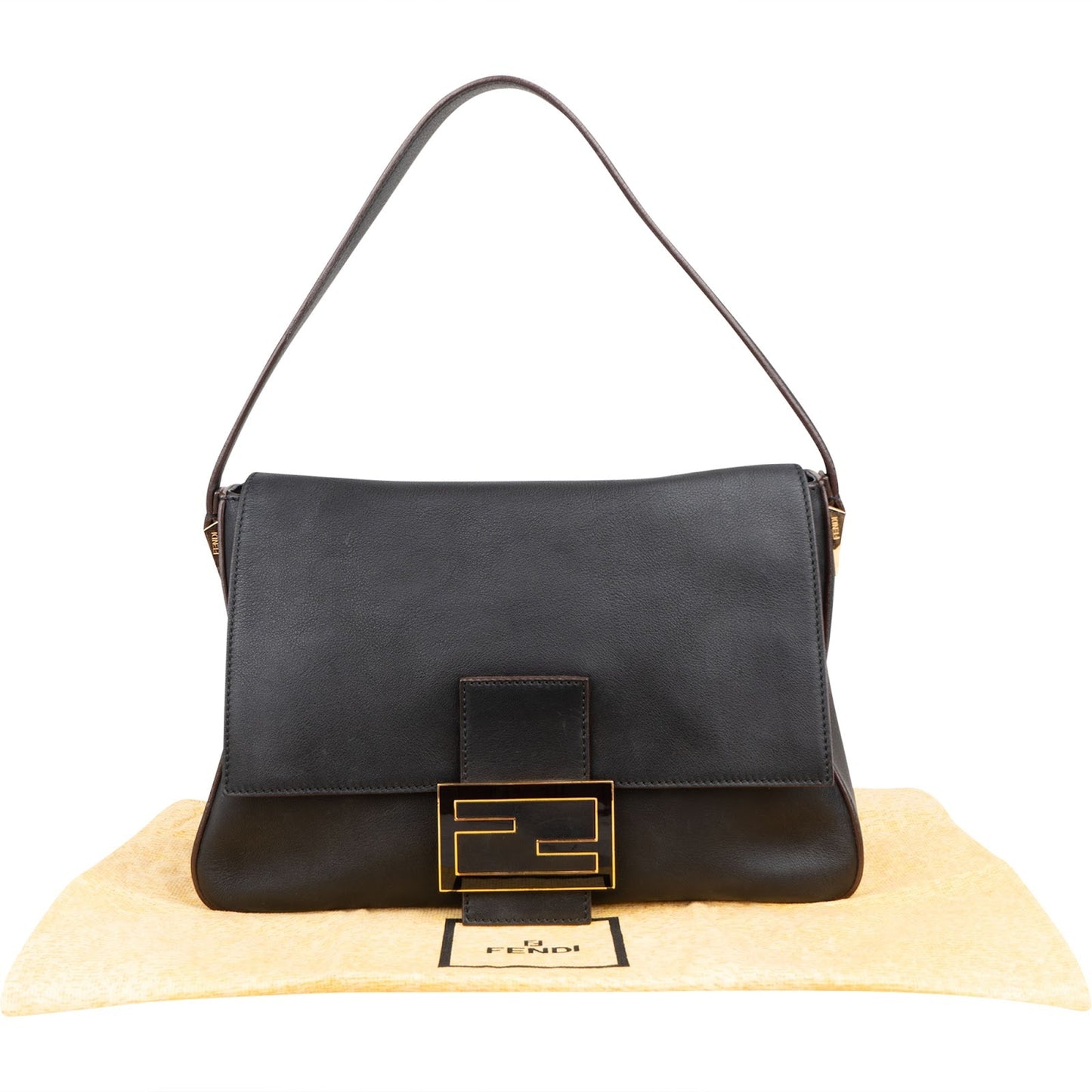 Fendi Black Leather Mamma Baguette Shoulder Bag