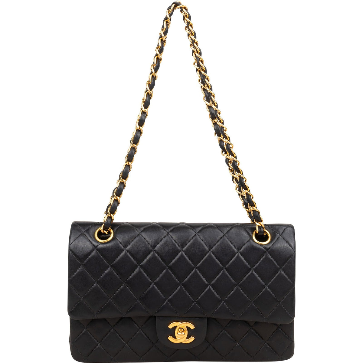 Chanel Quilted Lambskin Medium 24K Gold Double Flap Shoulder Bag