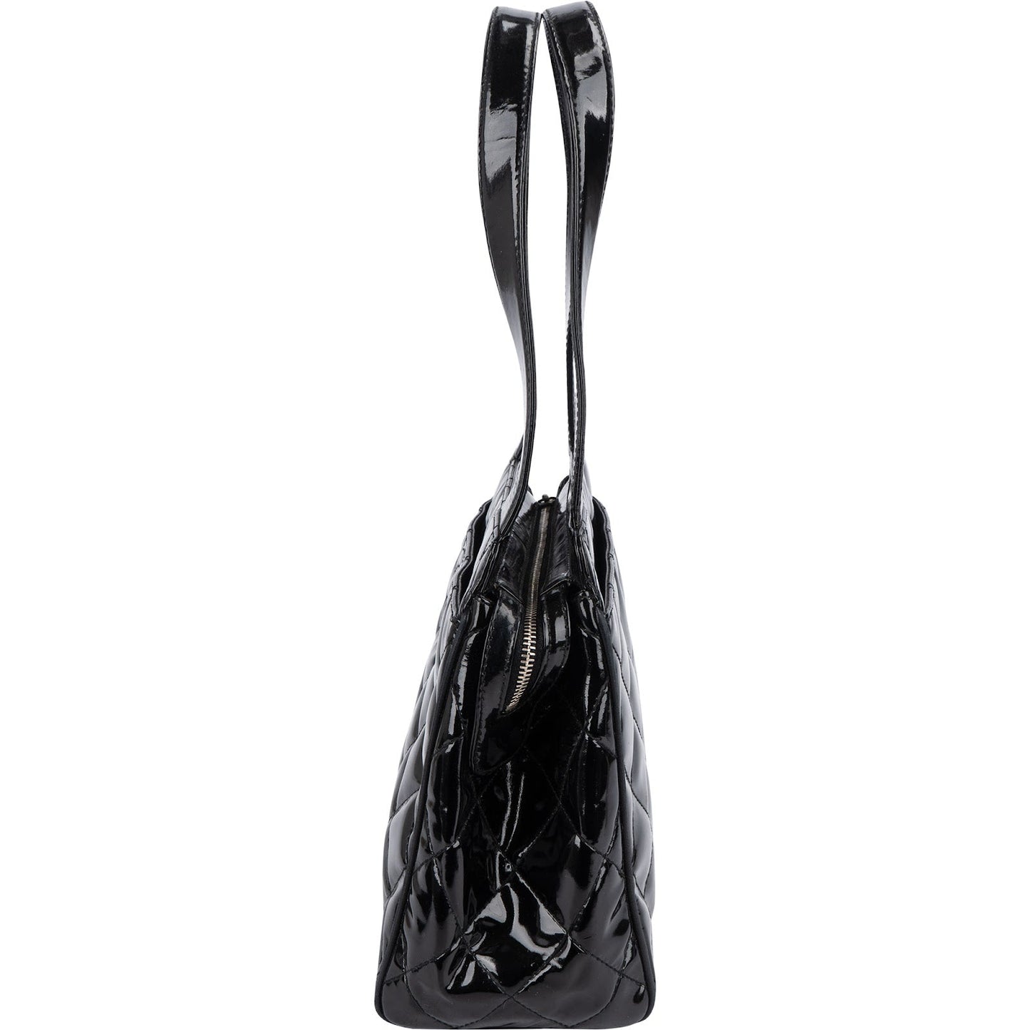 Chanel Quilted Patent Leather CC Small Tote Handbag