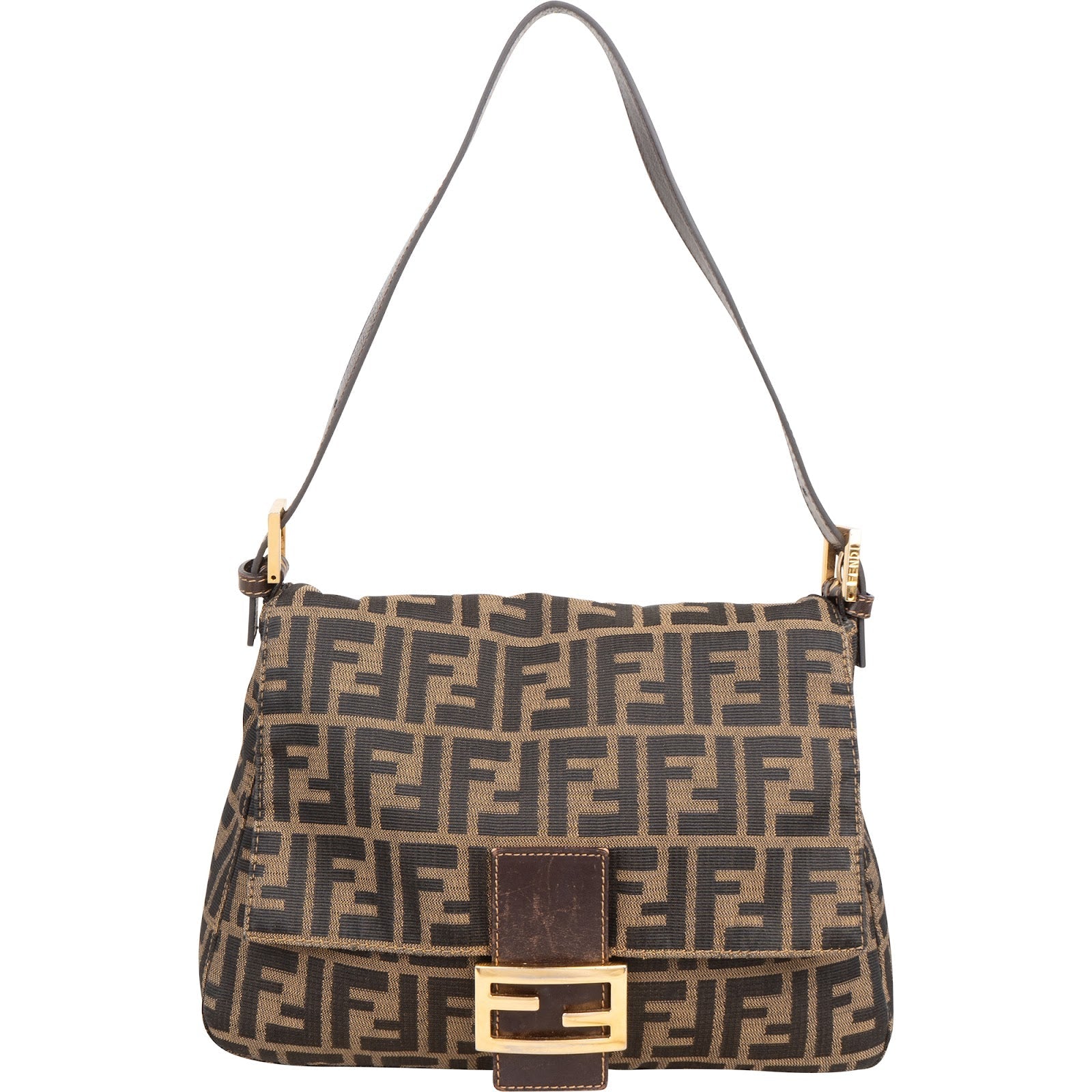 Fendi Monogram FF Zucca Canvas Baguette Mamma Hobo Shoulder Bag
