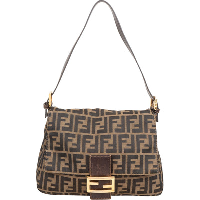 Fendi Monogram FF Zucca Canvas Baguette Mamma Hobo Shoulder Bag
