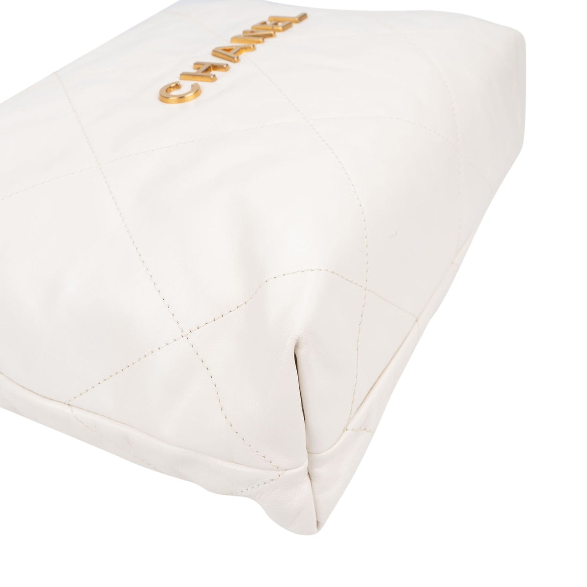 Chanel 22 White Quilted Lambskin Maxi Drawstring Shoulder Bag
