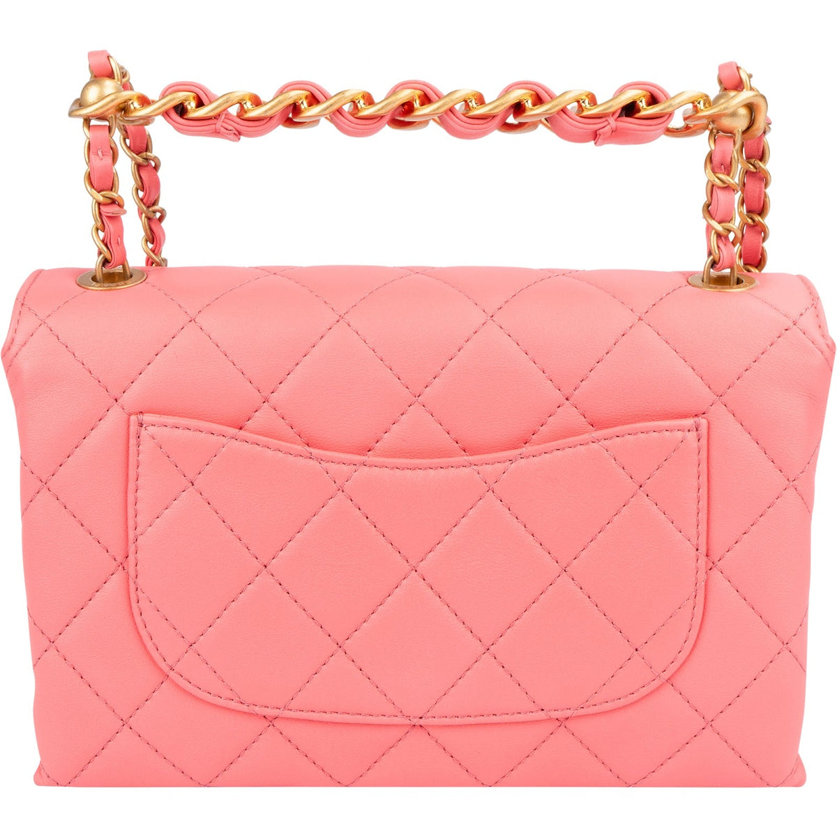 Chanel Pink Leather Quilted Lambskin Top Handle Single Flap Crossbody Bag