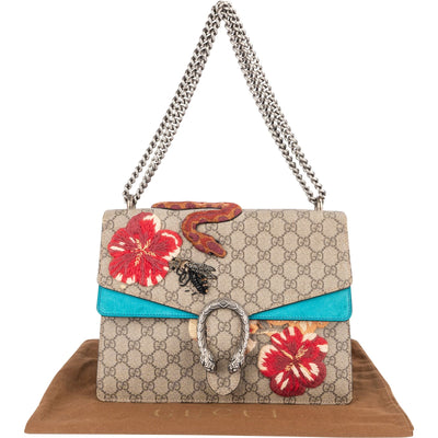 Gucci Monogram GG Supreme Floral and Snake Embroided Dionysus Shoulder Bag
