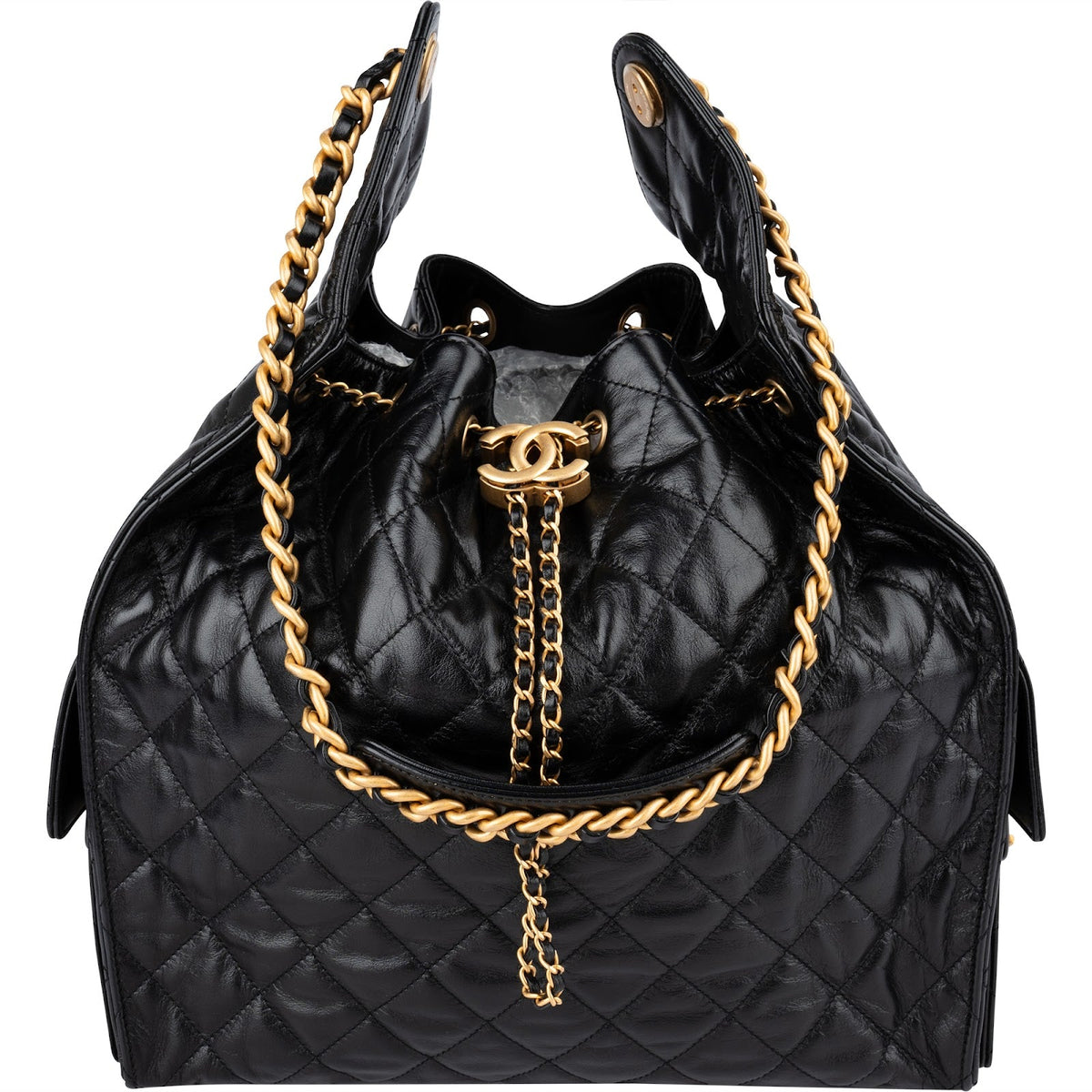 Chanel 25 Quilted Lambskin Drawstring Bucket Shoulder Bag Medium
