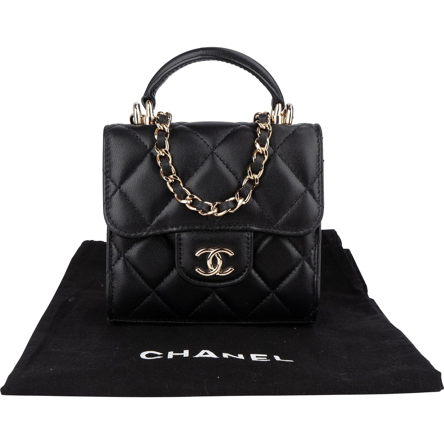 Chanel Quilted Lambskin Mini Single Flap with Top Handle Crossbody Bag