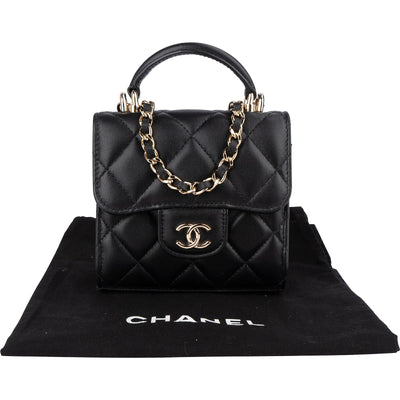Chanel Quilted Lambskin Mini Single Flap with Top Handle Crossbody Bag