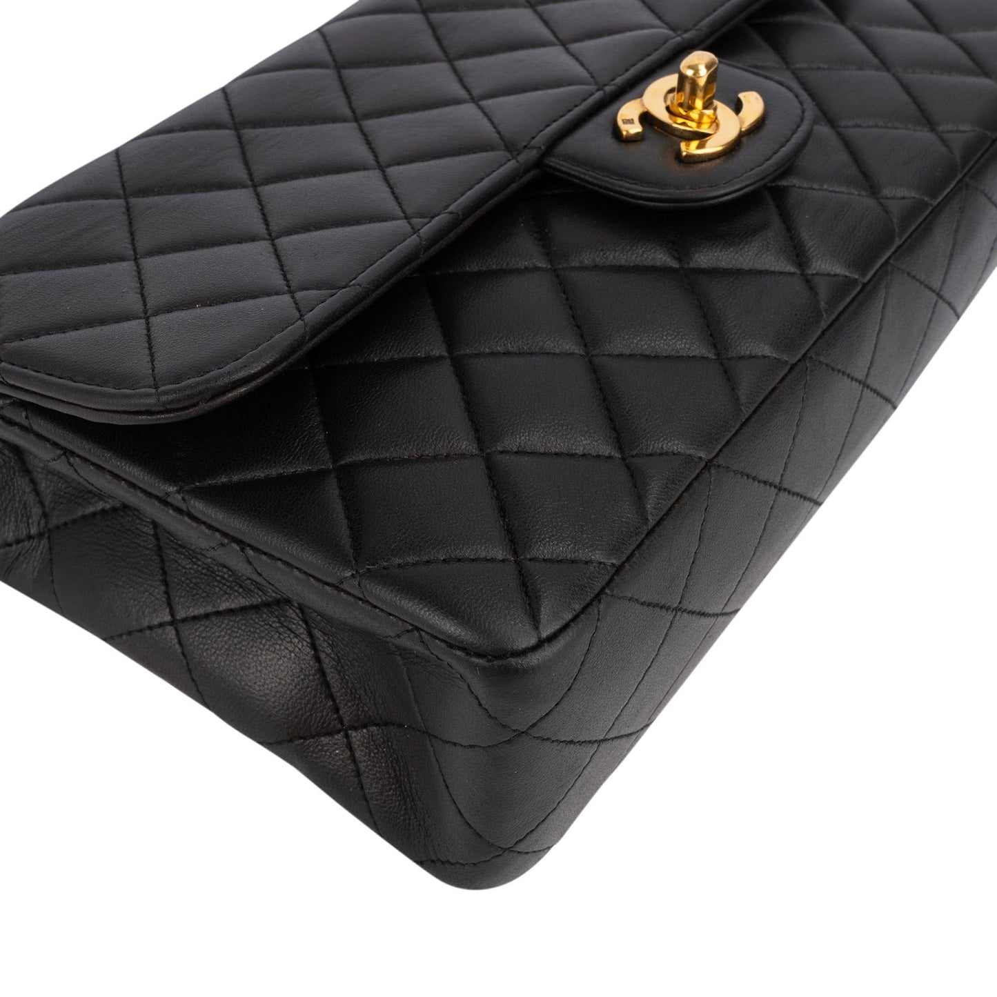 Chanel Quilted Lambskin Top Handle 24K Gold Single Flap Handbag