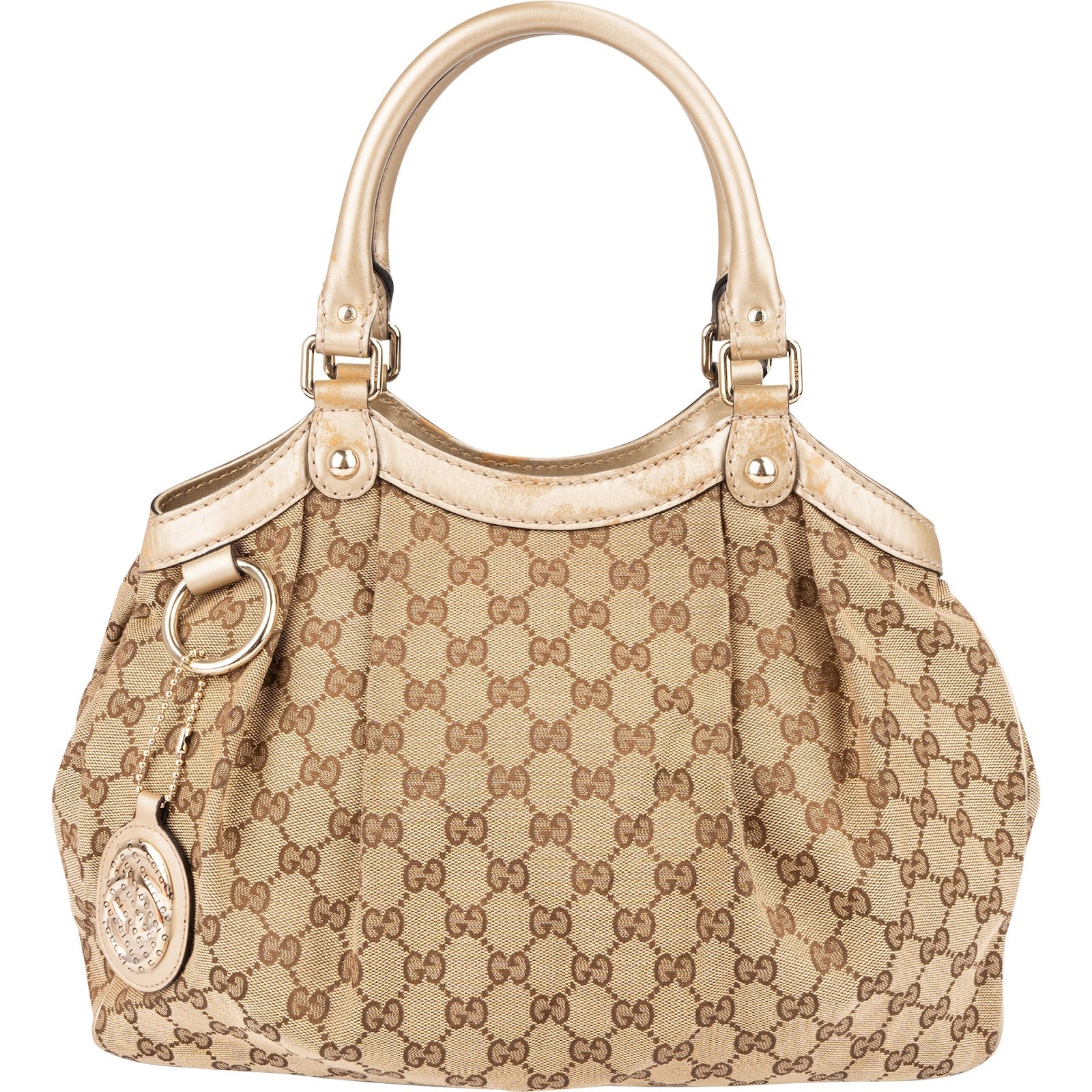 Gucci Monogram GG Canvas Metallic Leather Sukey Hobo Handbag