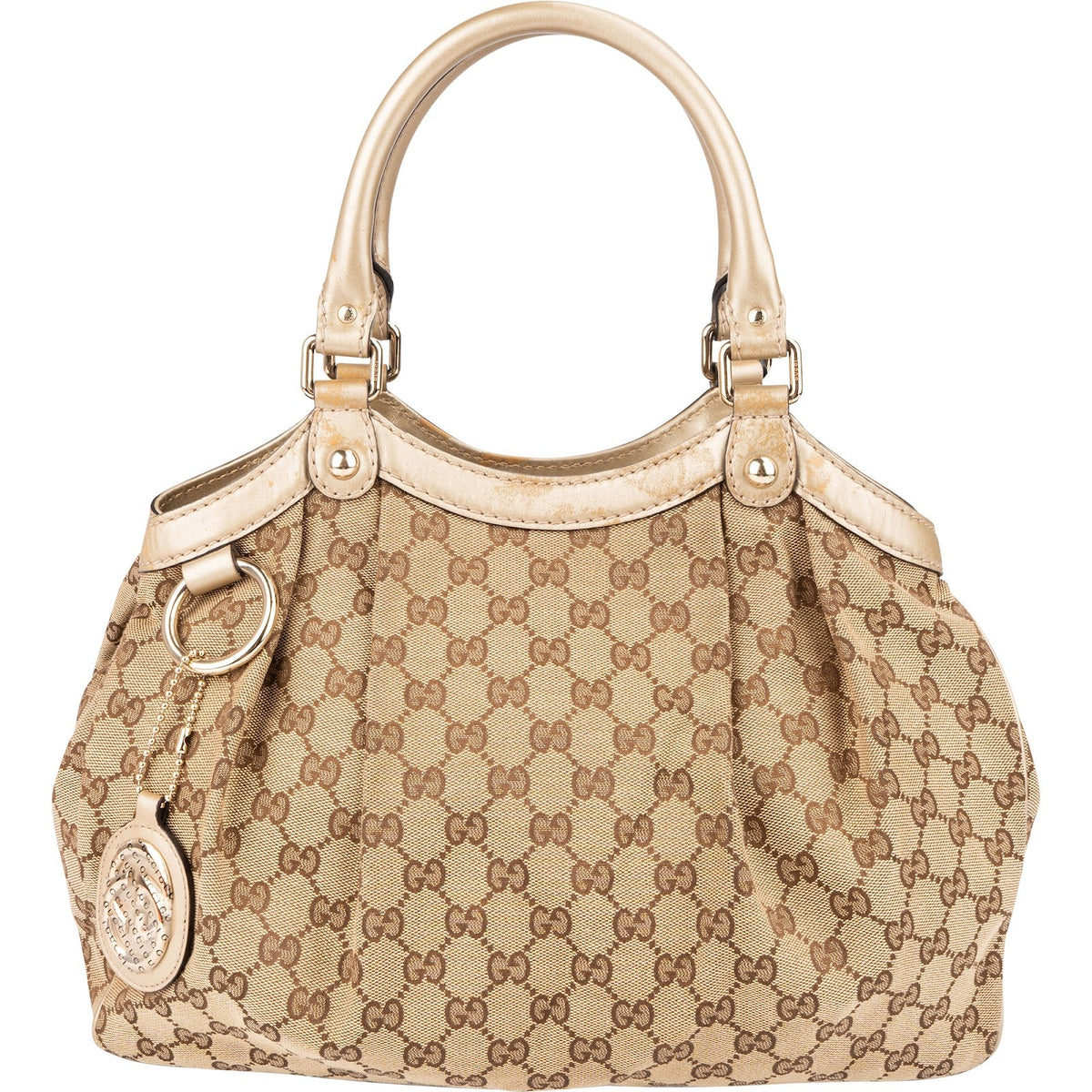 Gucci Monogram GG Canvas Metallic Leather Sukey Hobo Handbag
