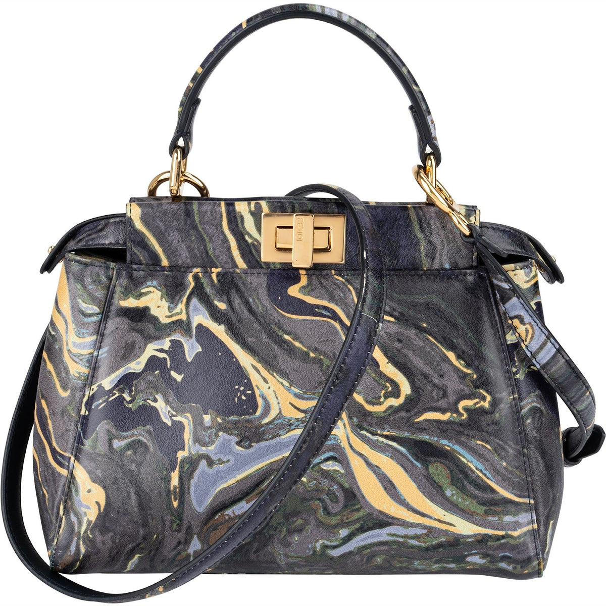 Fendi Marbled Leather Peekaboo Mini Handbag