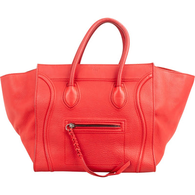 Céline Red Drummed Calfskin Large Luggage Handbag