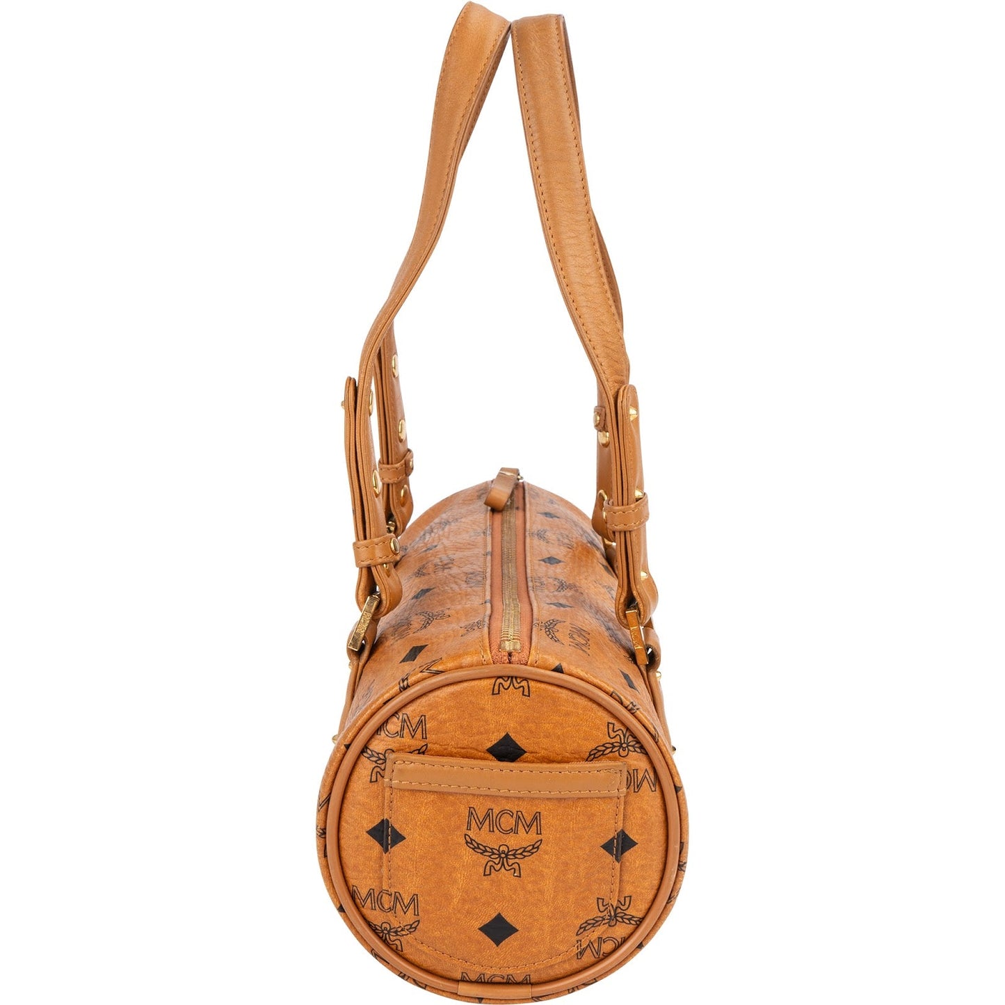 MCM Monogram Visetos Cylinder Boston Handbag