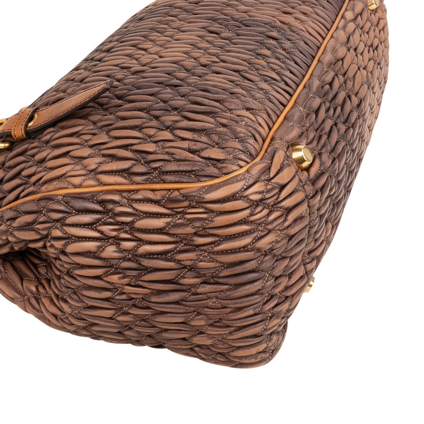 Miu Miu Matelassé Nappa Leather Bicolor Brown Tote Satchel Handbag