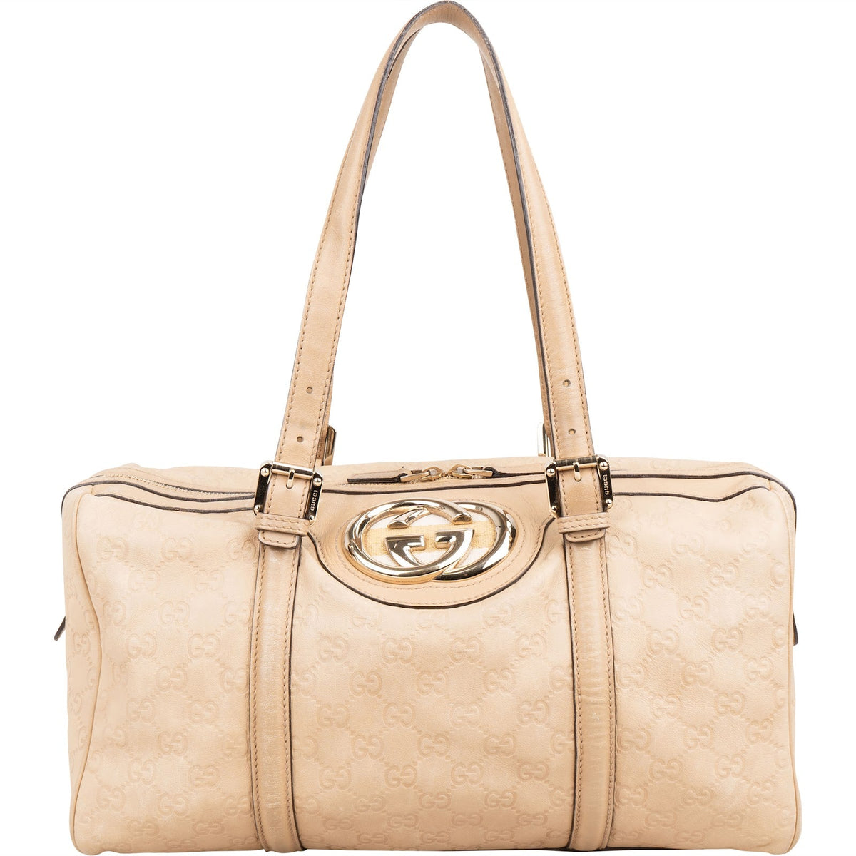 Gucci Beige Guccissima Leather Web GG Boston Shoulder Bag