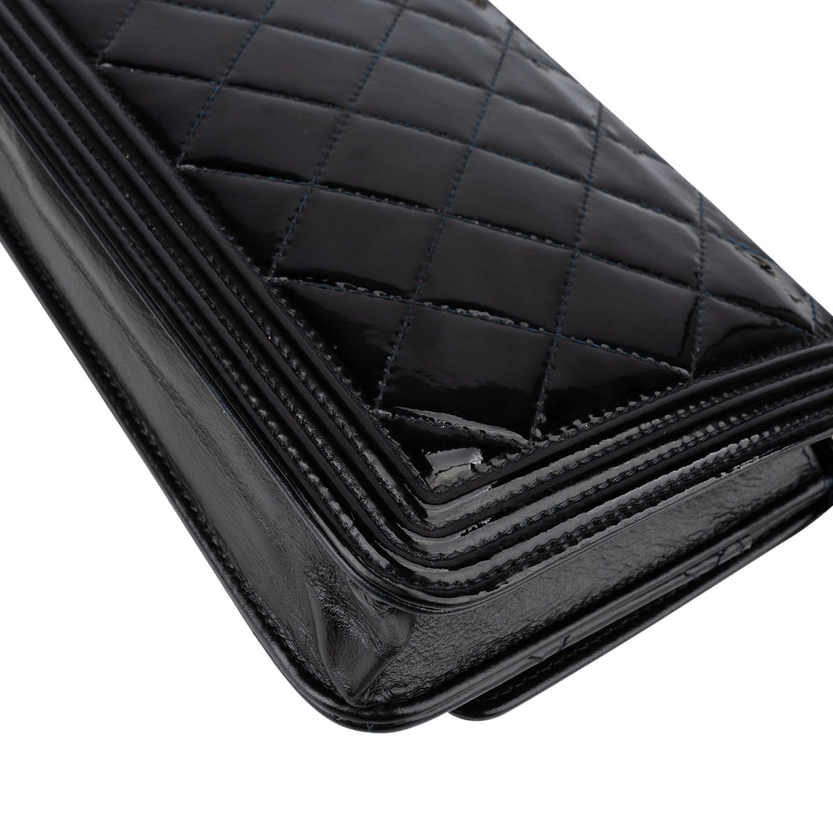 Chanel Patent Leather Quilted Boy Wallet On Chain Crossbody Bag