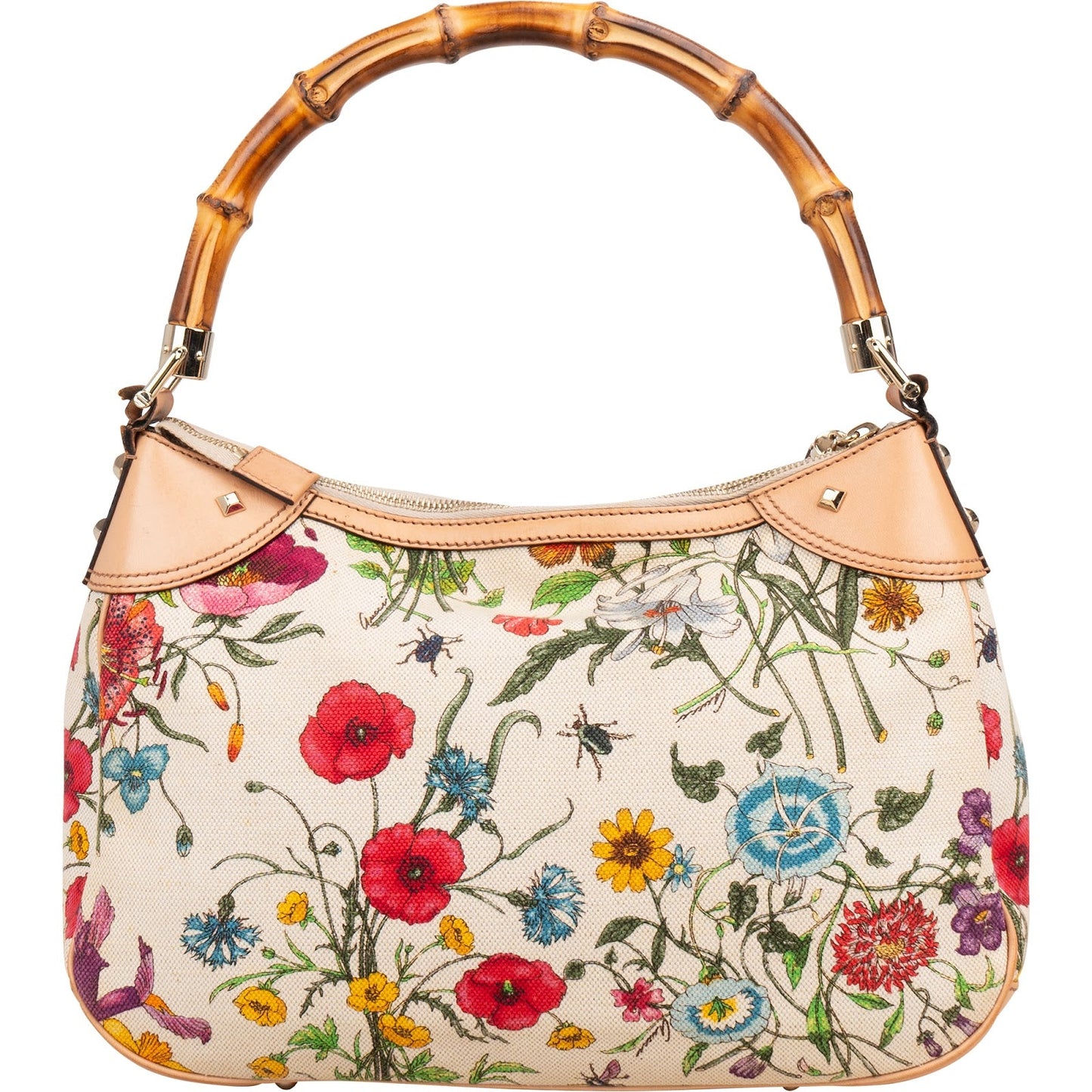 Gucci Leather and Canvas Flora Bamboo Handbag
