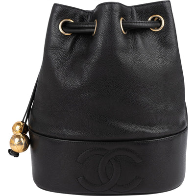Chanel Caviar Leather CC Drawstring Bucket Crossbody Bag