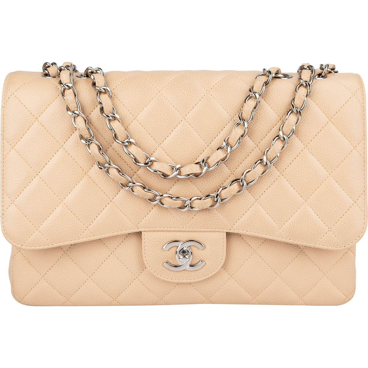 Chanel Quilted Caviar Leather Palladium Jumbo Single Flap Crossbody Bag