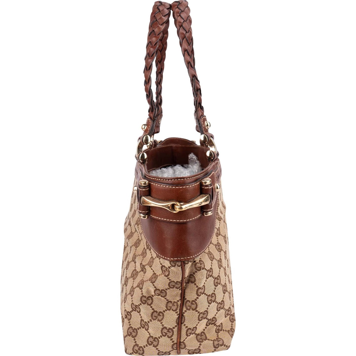 Gucci Monogram GG Canvas Woven Handle Babouska Tote Shoulder Bag