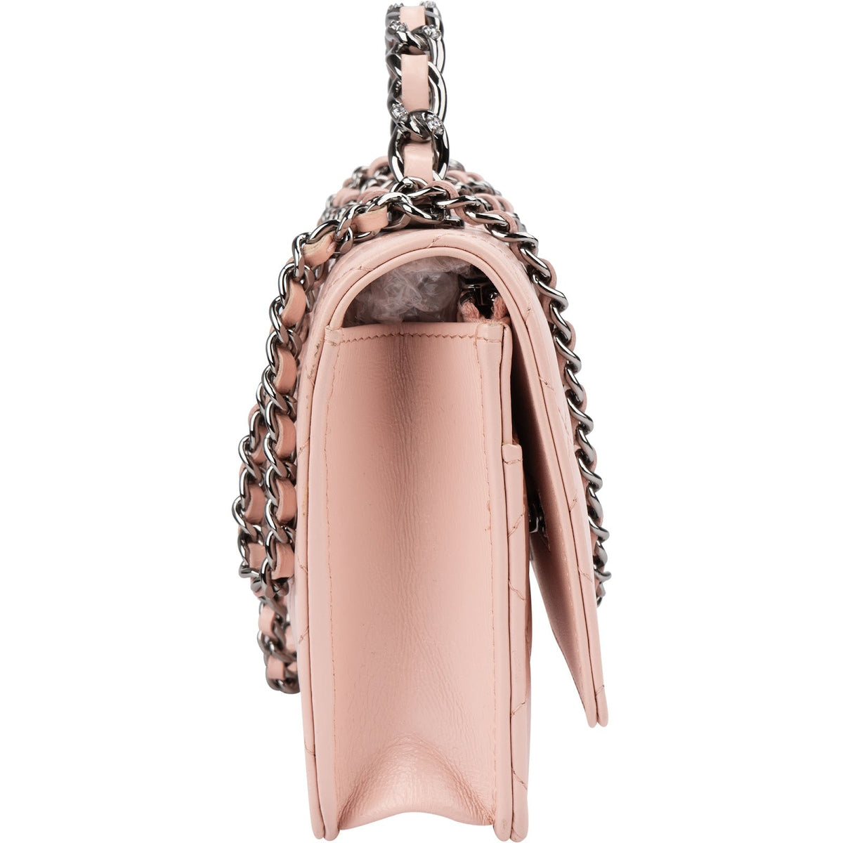 Chanel Pink Quilted Lambskin Crystal Top Handle Wallet On Chain Crossbody Bag