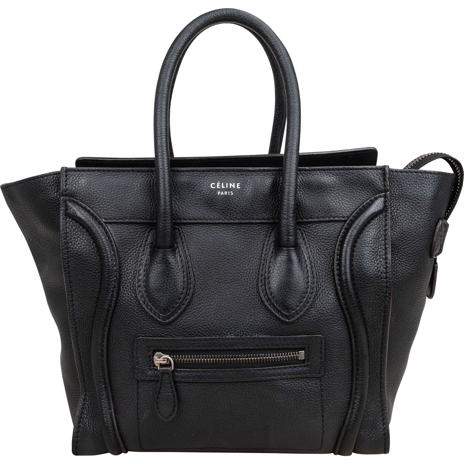 Céline Black Grained Leather Luggage Handbag