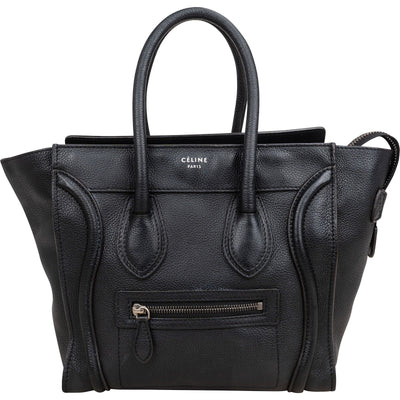 Céline Black Grained Leather Luggage Handbag