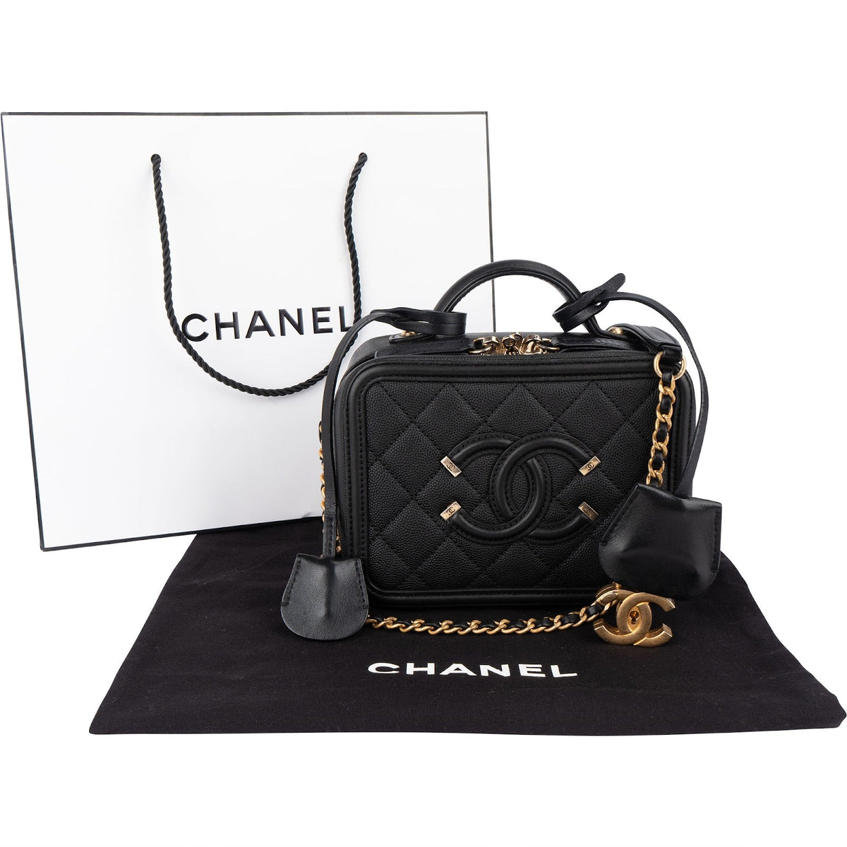 Chanel Quilted Caviar Leather CC Filigree Crossbody Bag