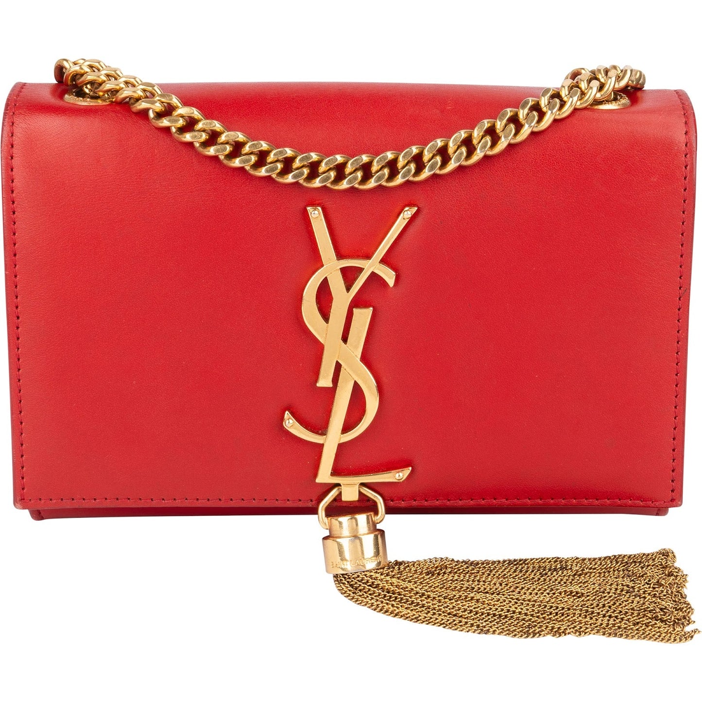 Saint Laurent Red Leather Kate Chain Crossbody Bag
