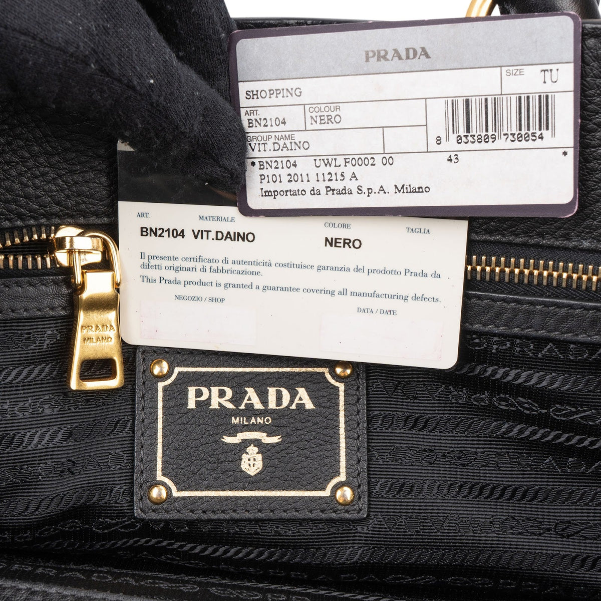 Prada Black Vitello Daino Leather Tote Handbag