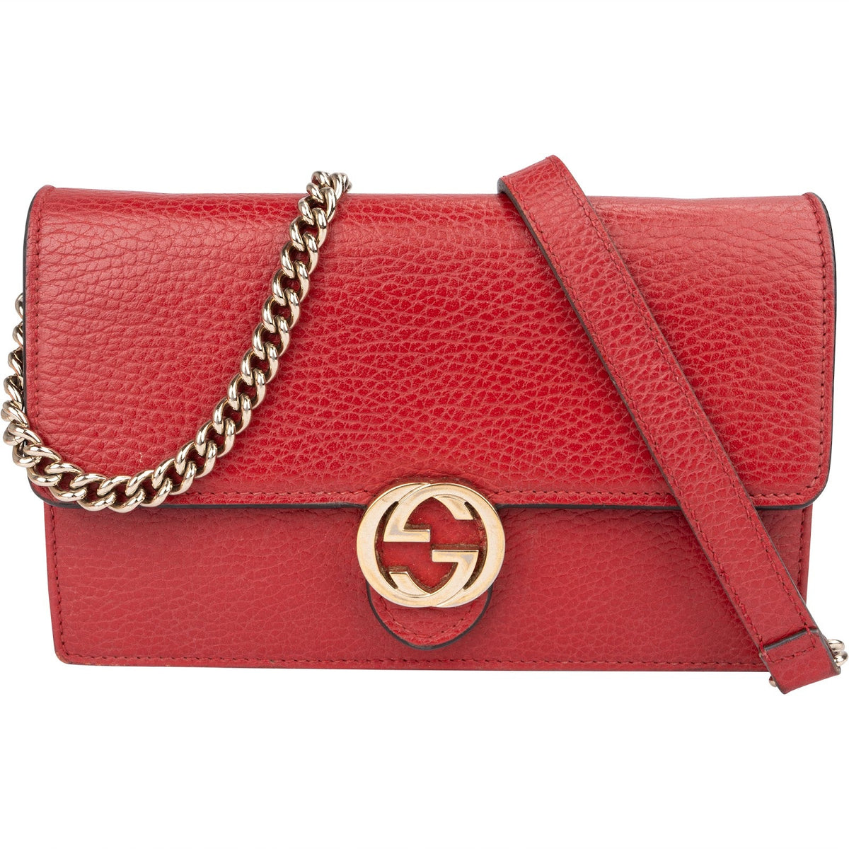Gucci Interlocking GG Wallet On Chain aus genarbtem Leder – Vorderansicht
