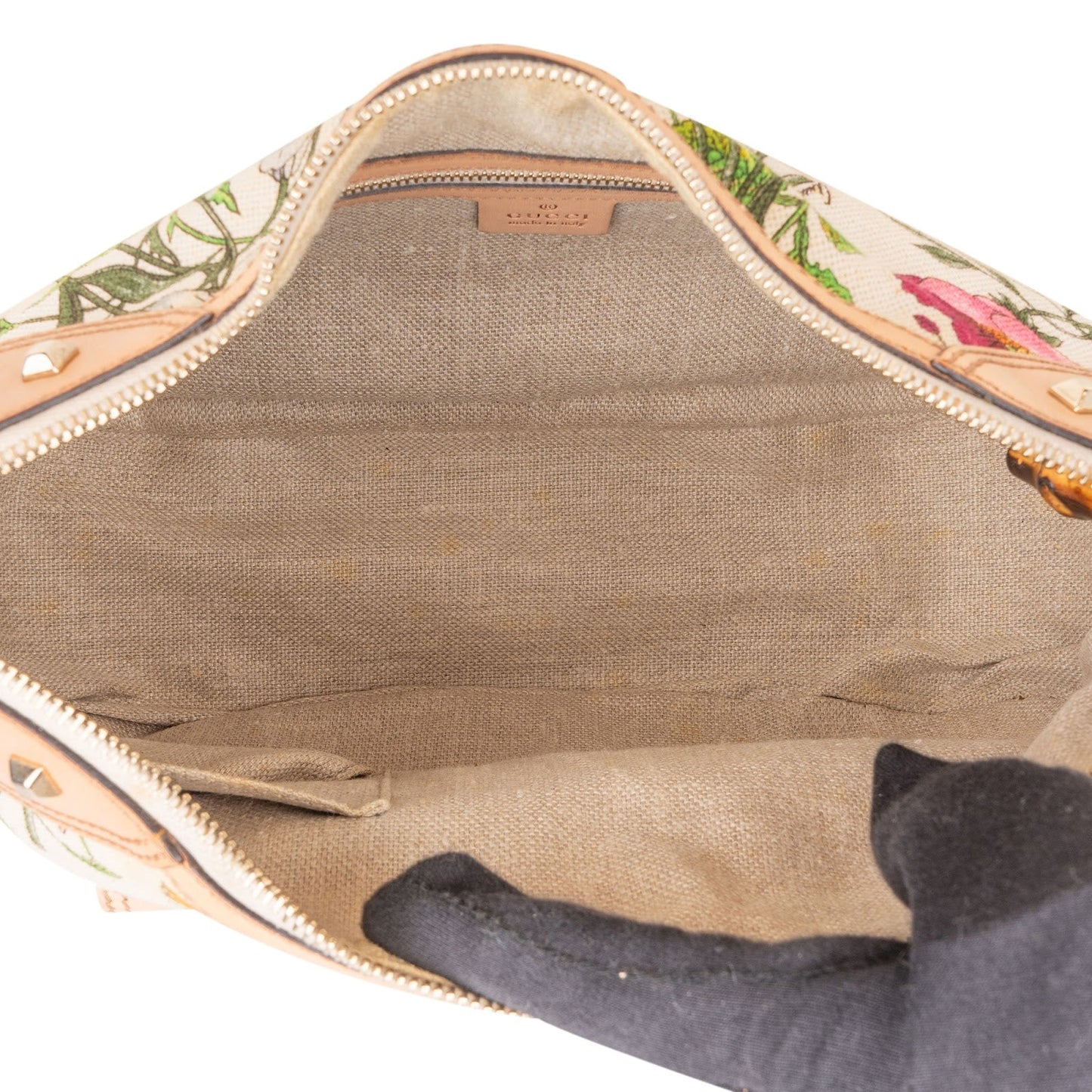 Gucci Leather and Canvas Flora Bamboo Handbag