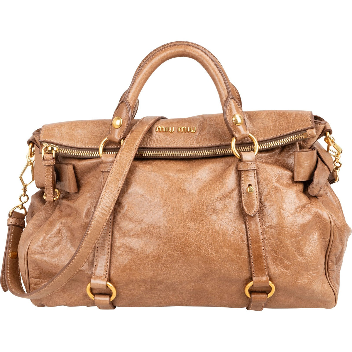 Miu Miu Brown Leather Vitello Lux Bow Shoulder Bag