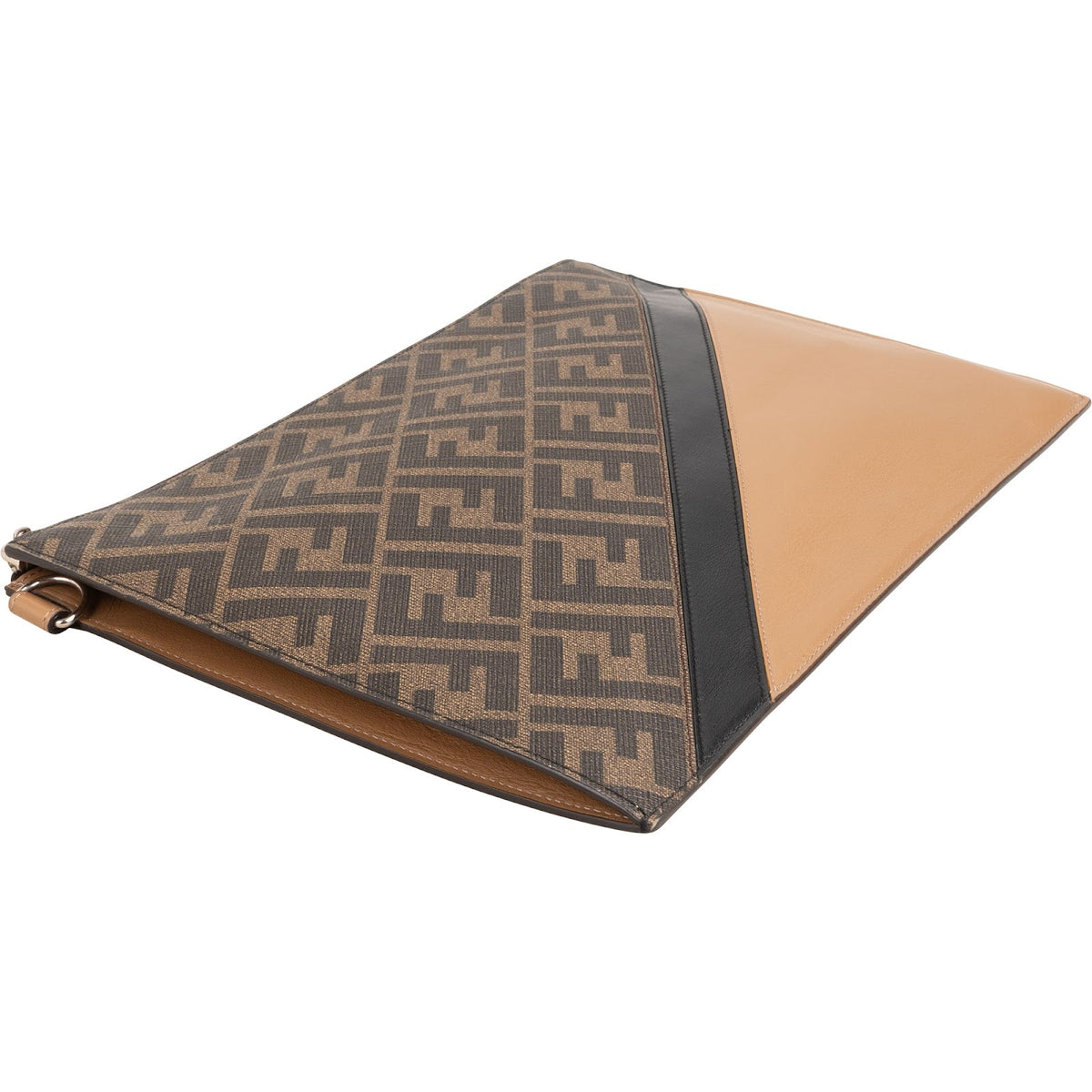 Fendi Monogram FF Canvas & Bicolor Calfskin Flat Pouch Clutch